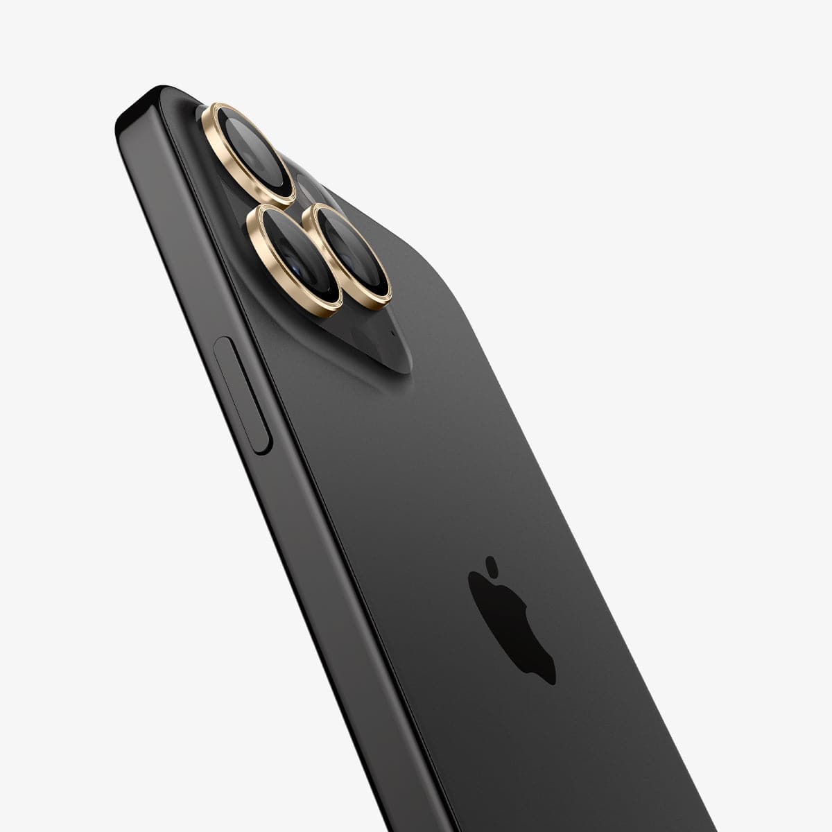 AGL05598 - iPhone 15 Pro / 15 Pro Max Optik Pro Lens Protector in gold showing the back and side zoomed in on camera lens