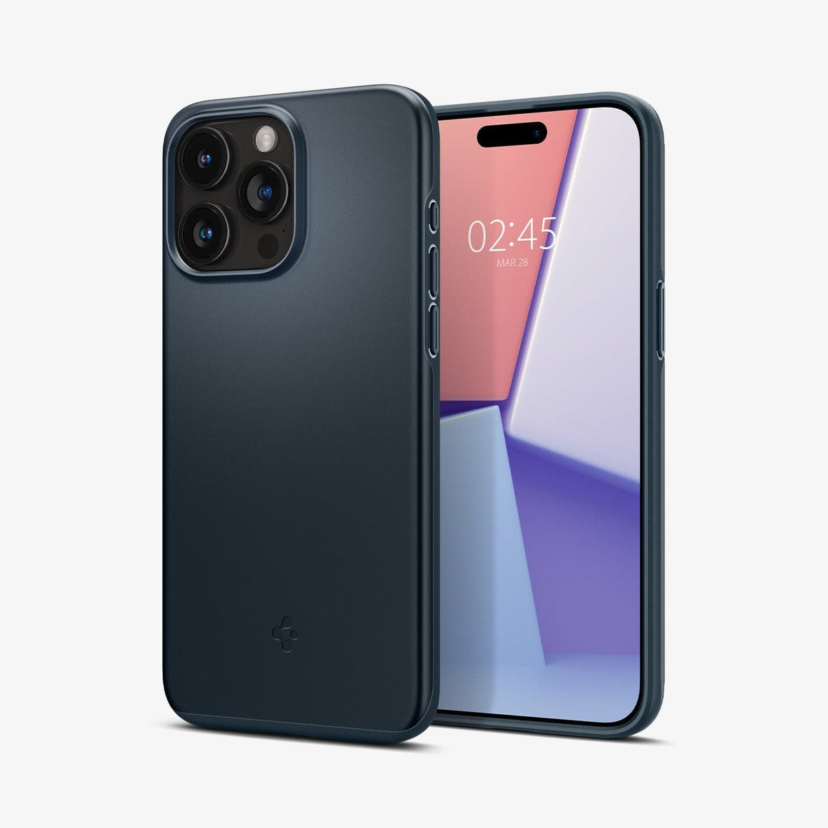 ACS06546 - iPhone 15 Pro Max Case Thin Fit in metal slate showing the back and front