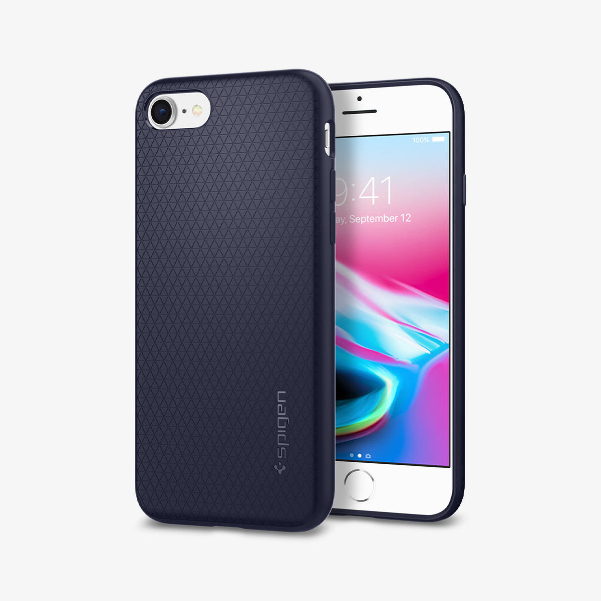 042CS21189 - iPhone SE Liquid Air case in midnight blue showing the back and front