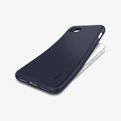 042CS21189 - iPhone SE Liquid Air case in midnight blue showing the back laying flat