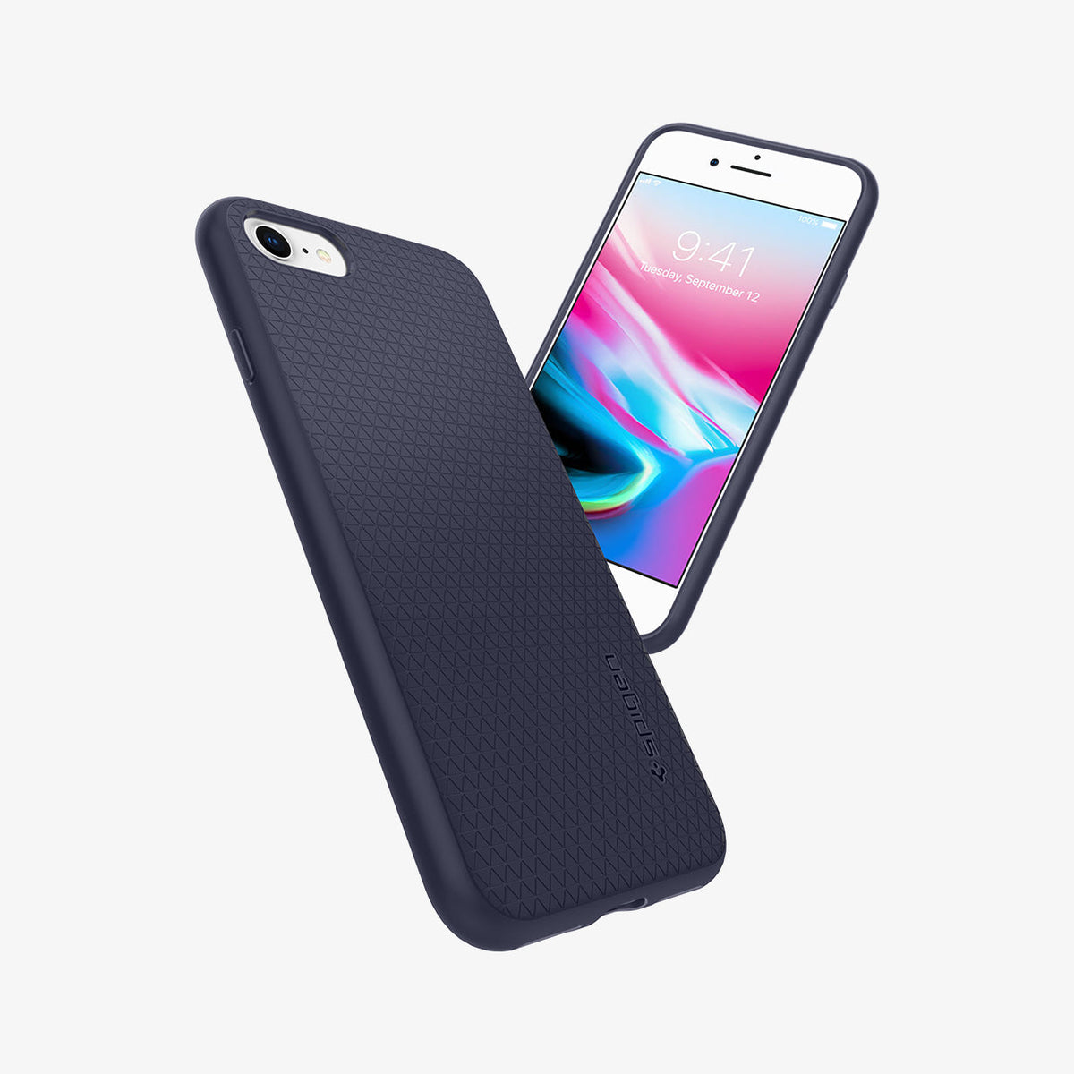 042CS21189 - iPhone SE Liquid Air case in midnight blue showing the back and front