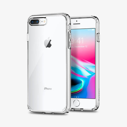 043CS21052 - iPhone 7 Plus Case Ultra Hybrid in Crystal Clear showing the back, next to it, a device showing front