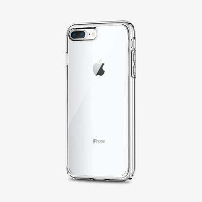 043CS21052 - iPhone 8 Plus Ultra Hybrid in Crystal Clear showing the back, showing partial side with side buttons