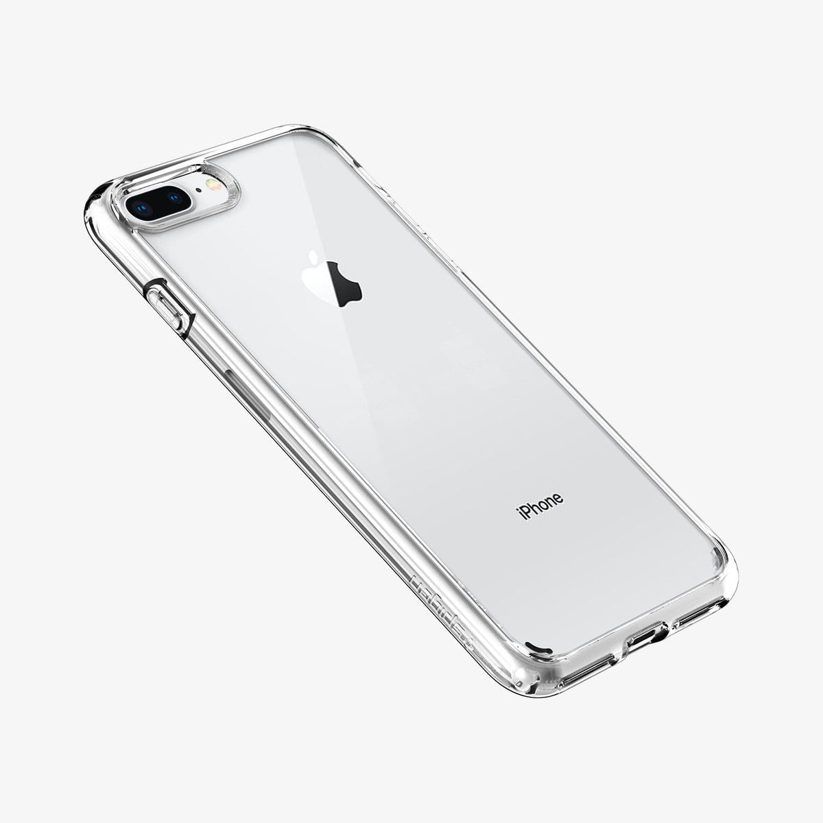 043CS21052 - iPhone 8 Plus Ultra Hybrid in Crystal Clear showing the back, partial side and bottom
