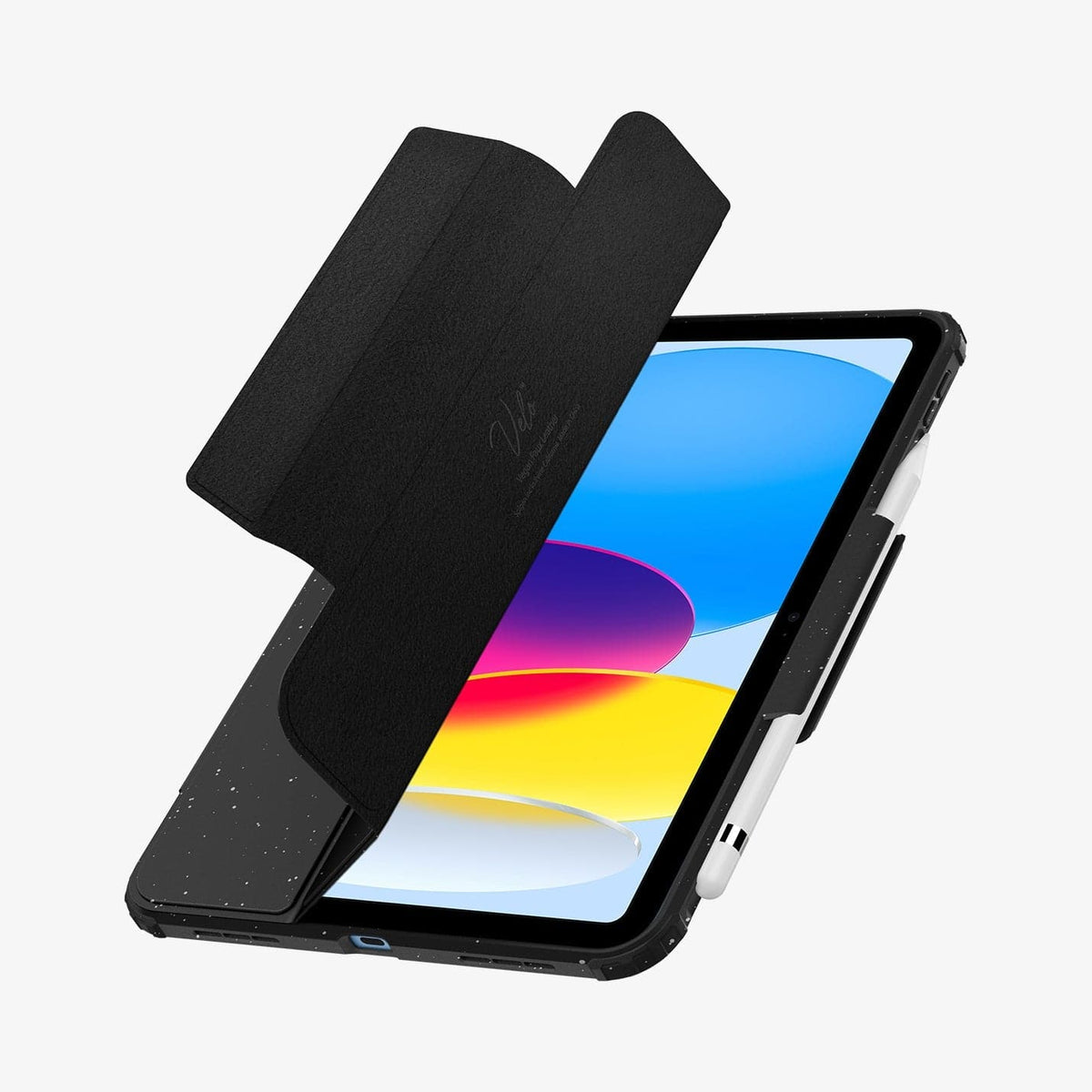 ACS05941 - iPad 10.9" Case Ultra Hybrid Pro in speckled black showing the front with cover half open