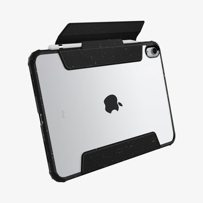 ACS05941 - iPad 10.9" Case Ultra Hybrid Pro in speckled black showing the back and bottom with cover flap open