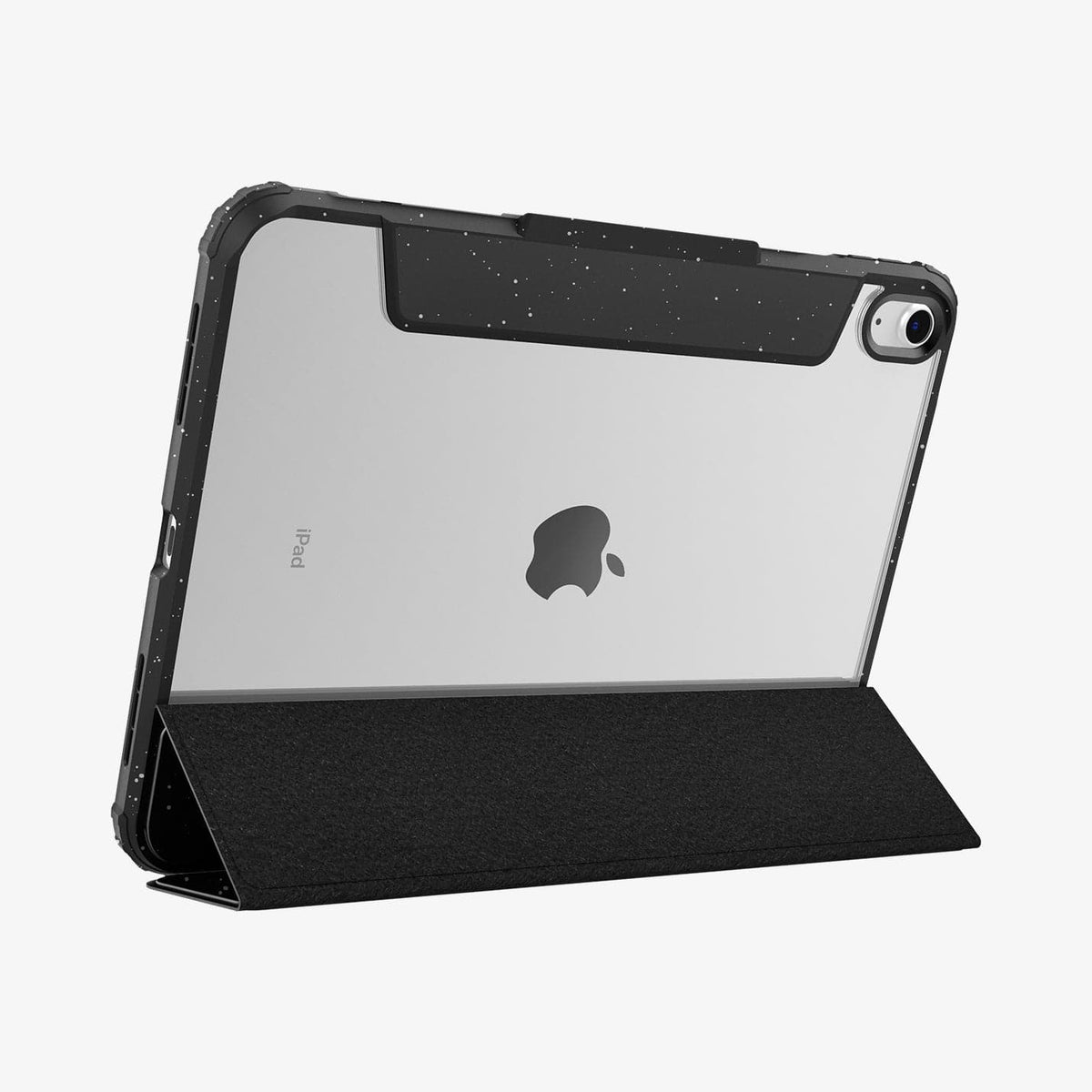 ACS05941 - iPad 10.9" Case Ultra Hybrid Pro in speckled black showing the back with device propped up by built in kickstand