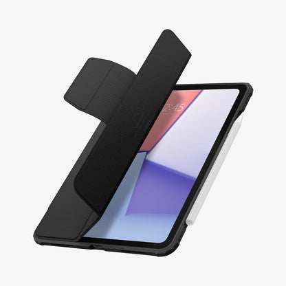 ACS07758 - iPad Air 11-inch (2024) Case Air Skin Pro in Black showing the front with cover half open with s-pen attached