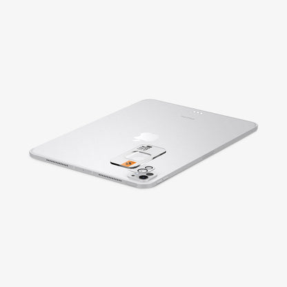 AGL07796 - iPad Pro 13-inch (2024) Optik Pro EZ Fit Lens Protector in Silver showing the installation tray hovering above the lens protector and the device