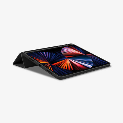 ACS03434 - iPad Pro 12.9" (2022/2021) Case Urban Fit in black showing the front and bottom with device propped up by built in kickstand