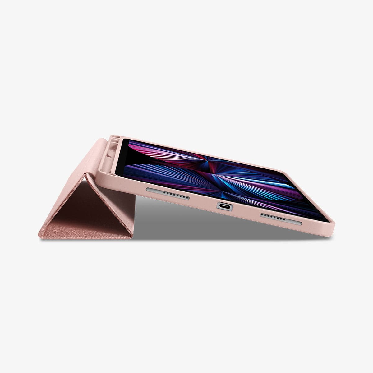 ACS01055 - iPad Pro 11" Case Urban Fit in rose gold showing the bottom and partial front with device propped up by built in kickstand