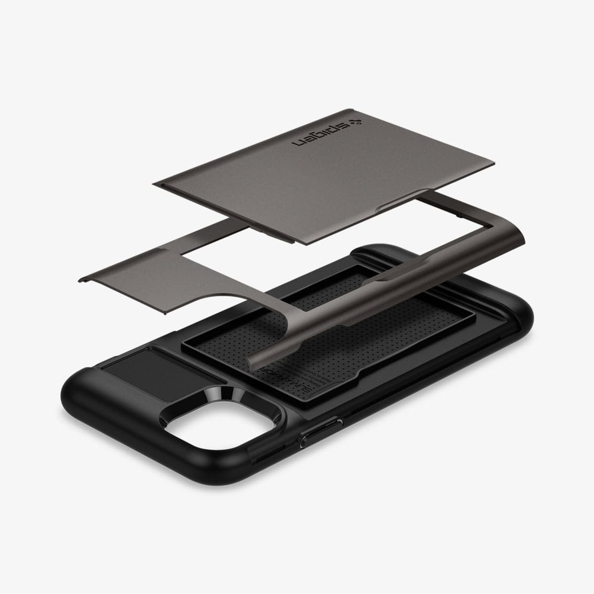076CS27436 - iPhone 11 Case Slim Armor CS in gunmetal showing the multiple layers of case