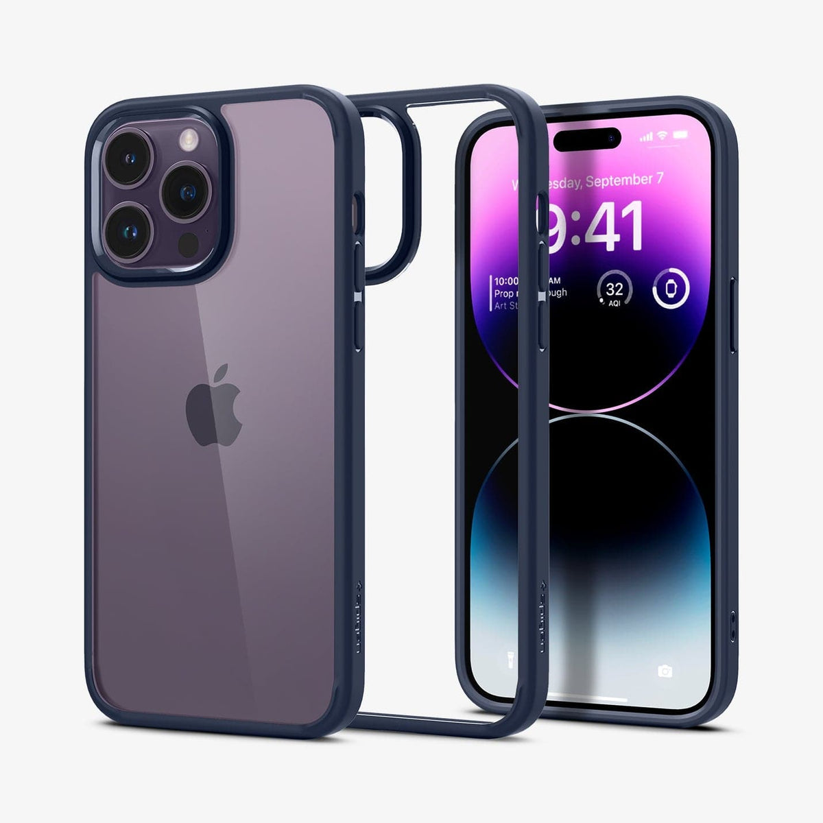 ACS04962 - iPhone 14 Pro Case Ultra Hybrid in navy blue showing the back, inside and front