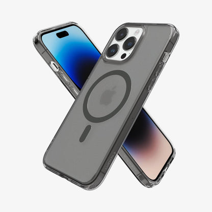 ACS05582 - iPhone 14 Pro Max Case Ultra Hybrid (MagFit) in frost black showing the back, front and sides