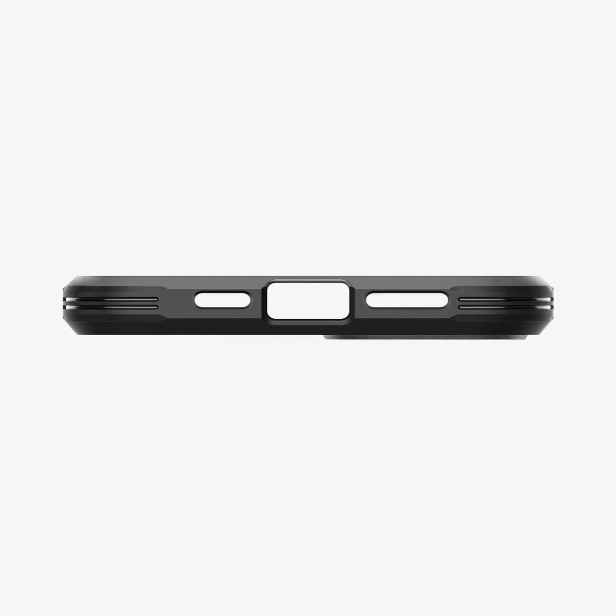 ACS05061 - iPhone 14 Case Tough Armor (MagFit) in gunmetal showing the bottom with precise cutouts