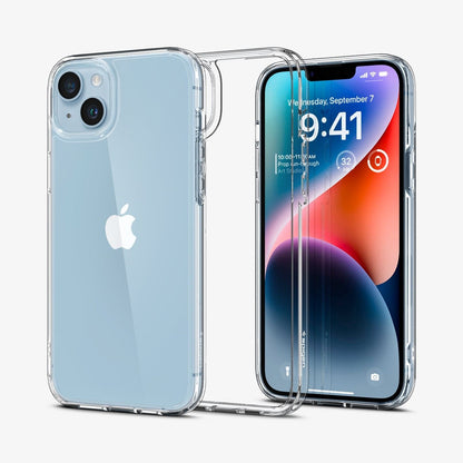 ACS05040 - iPhone 14 Case Ultra Hybrid in crystal clear showing the back, inside and front