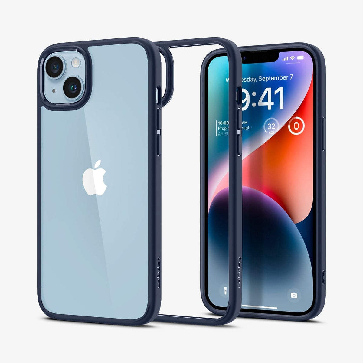 ACS05045 - iPhone 14 Case Ultra Hybrid in navy blue showing the back, inside and front