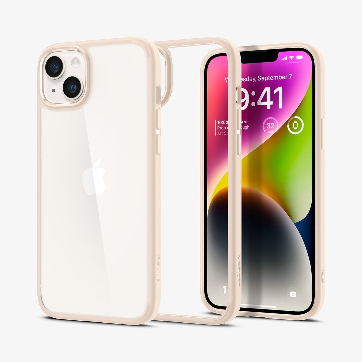 ACS05044 - iPhone 14 Case Ultra Hybrid in sand beige showing the back, inside and front