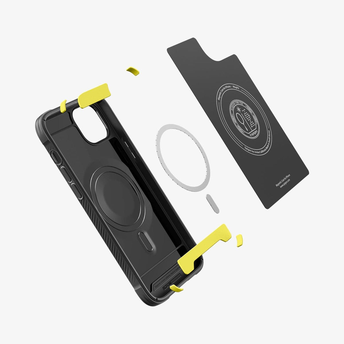 ACS04890 - iPhone 14 Plus Case Rugged Armor (MagFit) in matte black showing the multiple mag layers