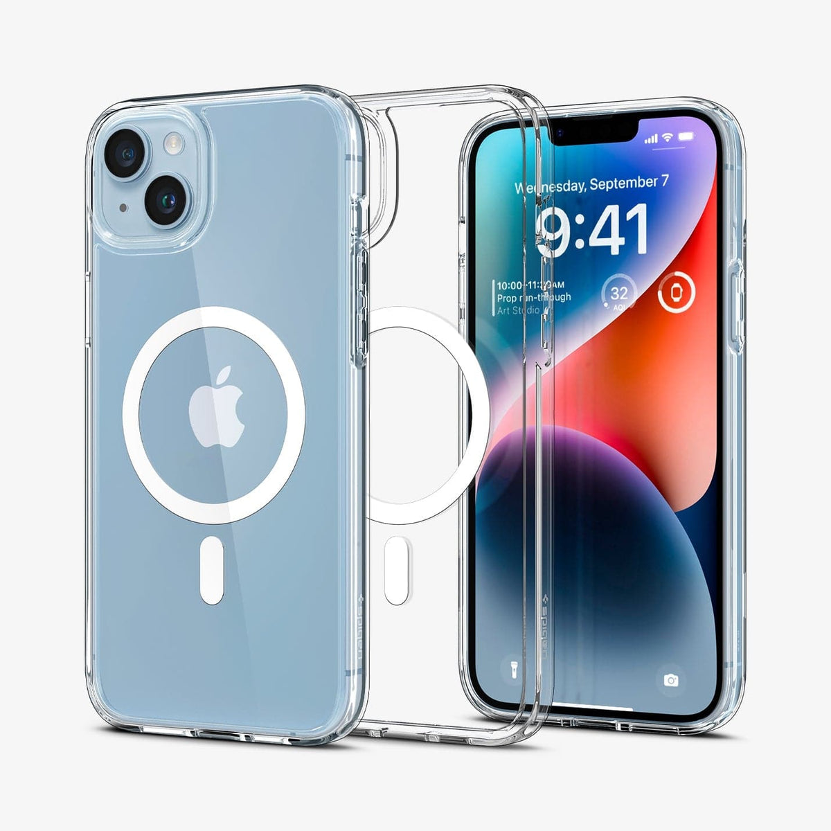 ACS05048 - iPhone 14 Case Ultra Hybrid (MagFit) in white showing the back, inside and front