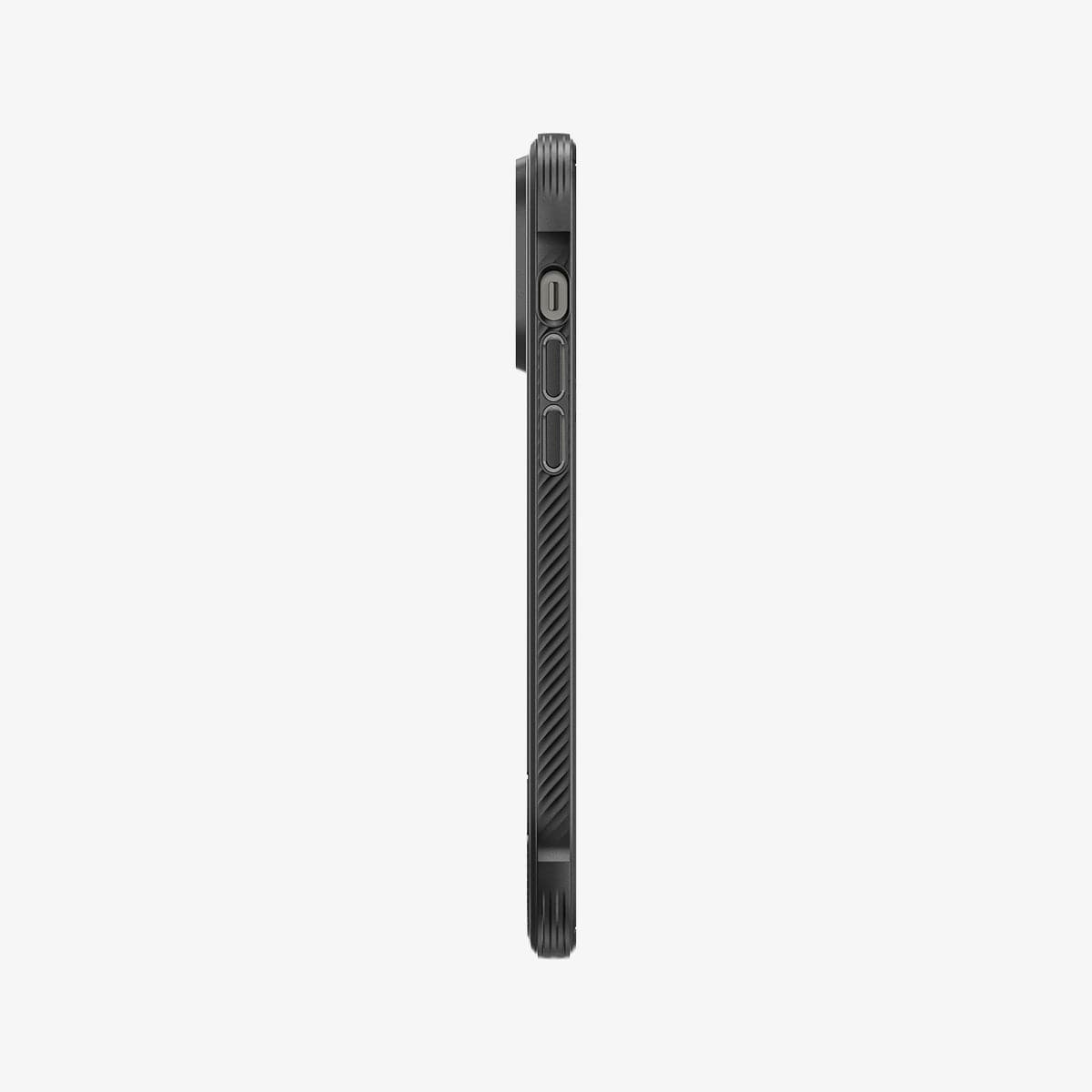 ACS04956 - iPhone 14 Pro Case Rugged Armor (MagFit) in matte black showing the side with volume controls