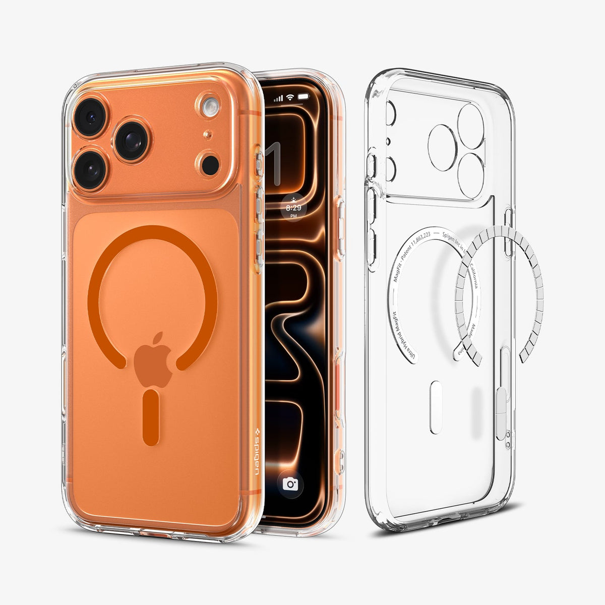 ACS11107 - iPhone 18 Pro Max / iPhone 17 Pro Max Ultra Hybrid (MagFit) in Clear Orange showing the back, partial inner, partial front and sides