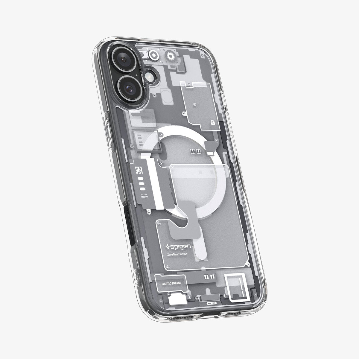 ACS08209 - iPhone 16 Case Ultra Hybrid Zero One (MagFit) in Zero One White showing the back, partial side and bottom