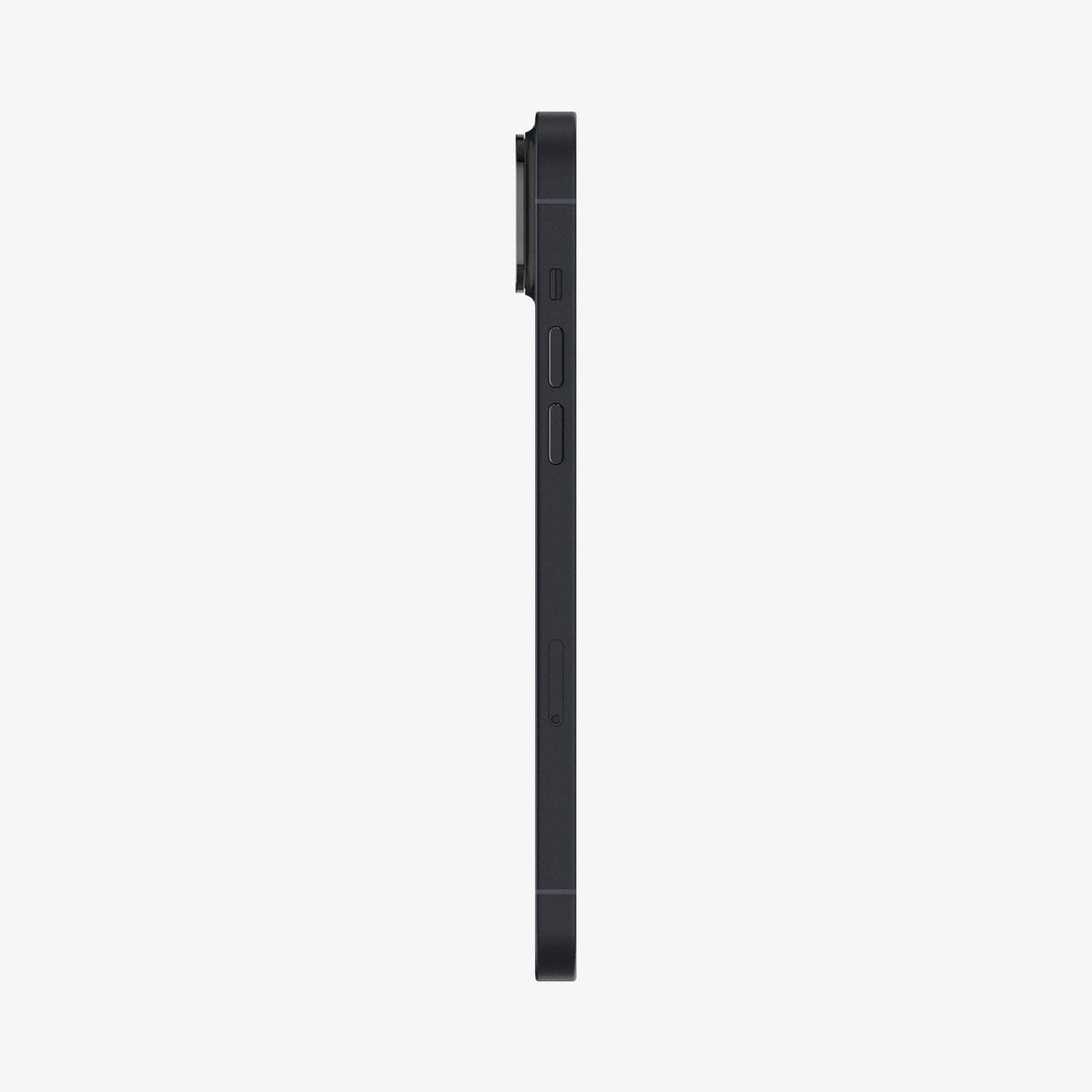 AGL05274 - iPhone 14 / 14 Plus Optik Lens Protector in black showing the side with volume controls