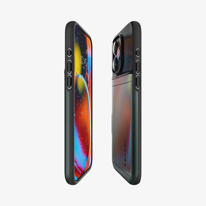 ACS06592 - iPhone 15 Pro Max Case Slim Armor CS in abyss green showing the sides, partial front and back
