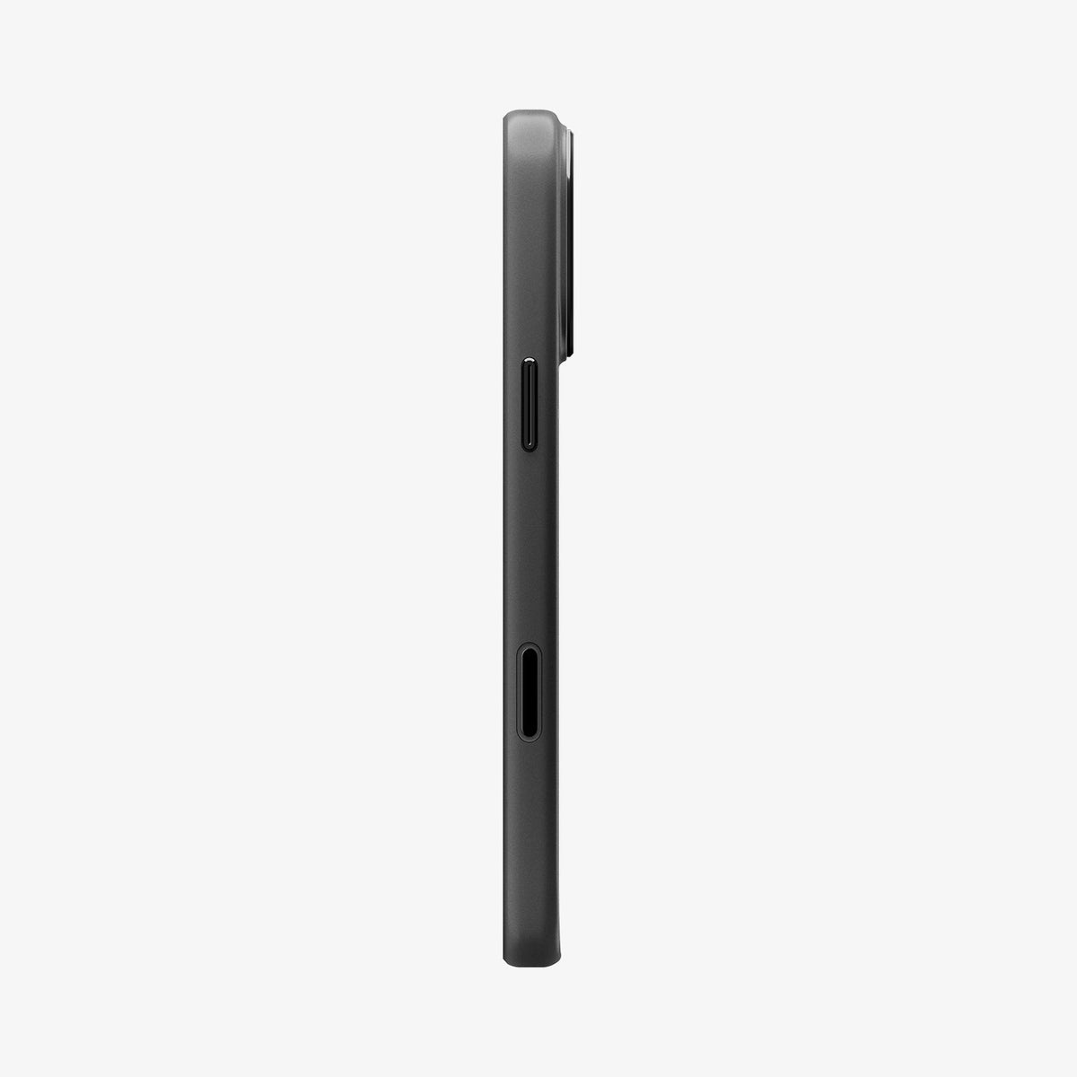 ACS09959 - iPhone 18 Pro / iPhone 17 Pro Enzo Aramid T (Mag Fit) Black Black showing a side profile highlighting the slim frame, button cover, and port opening