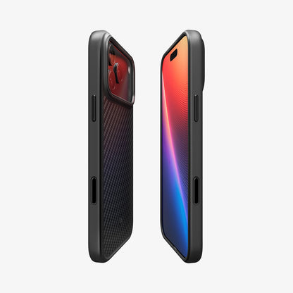 ACS09906 - iPhone 18 Pro Max / iPhone 17 Pro Max Enzo Aramid T (Mag Fit) Black Black showing angled front and back views highlighting the slim profile and precise side openings