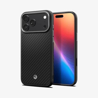 ACS09958 - iPhone 17 Pro Case Enzo Aramid T in black showing the back and front