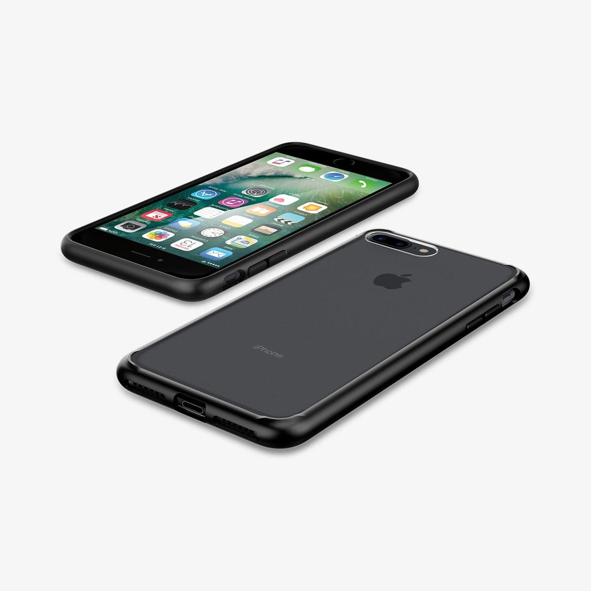 043CS20550 - iPhone 7 Series Ultra Hybrid Case in Black showing the back and front, flat