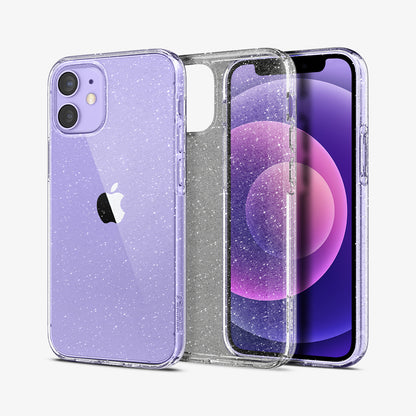 ACS01741 - iPhone 12 Mini Case Liquid Crystal Glitter in crystal quartz showing the back, inside and front