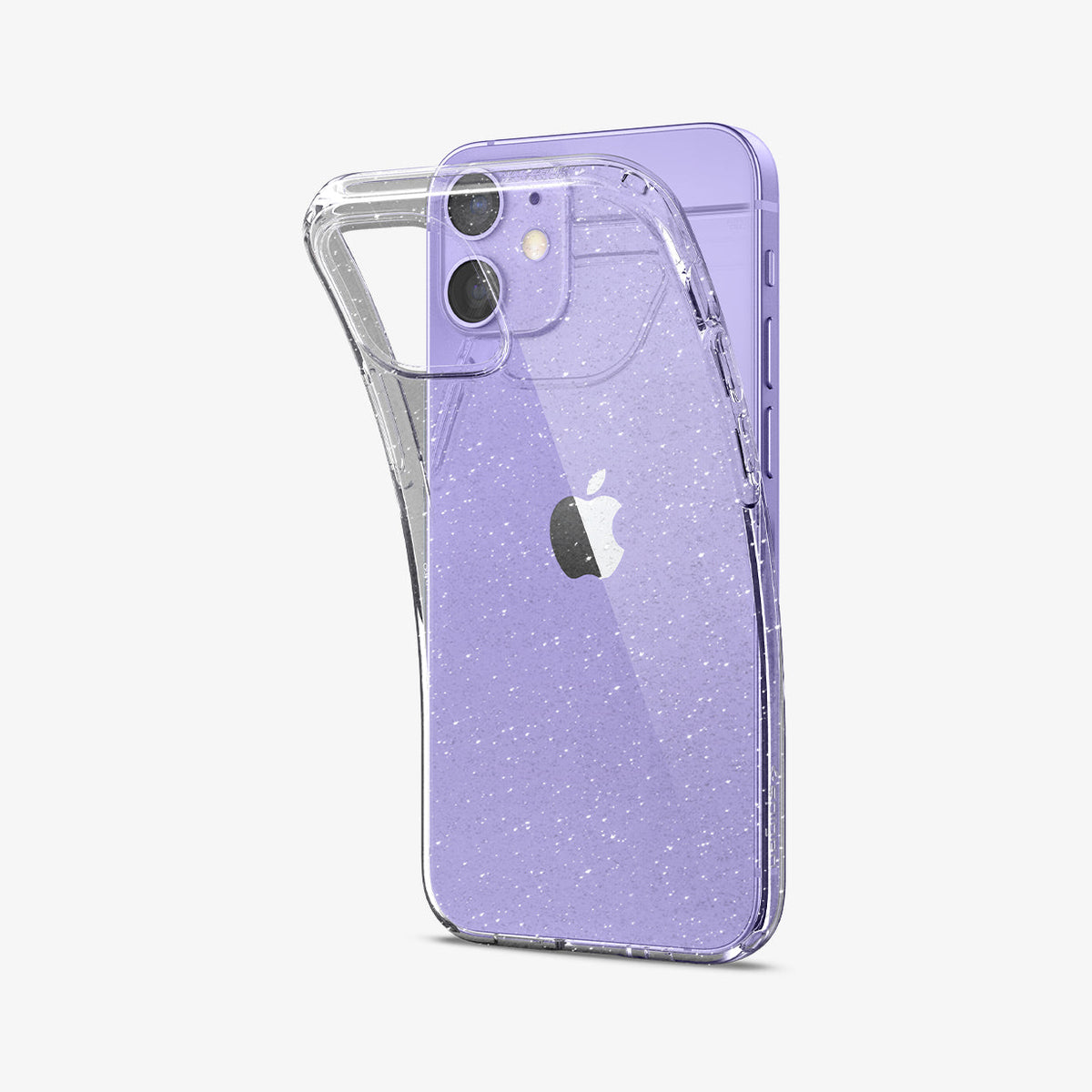 ACS01741 - iPhone 12 Mini Case Liquid Crystal Glitter in crystal quartz showing the back with case bending away from device