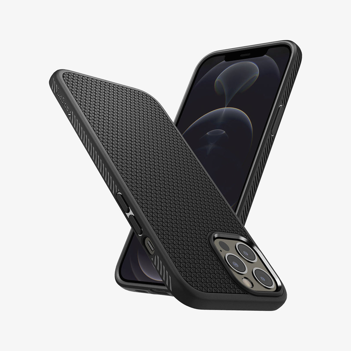 ACS01701 - iPhone 12 Pro / 12 Case Liquid Air in black showing the back, front and sides