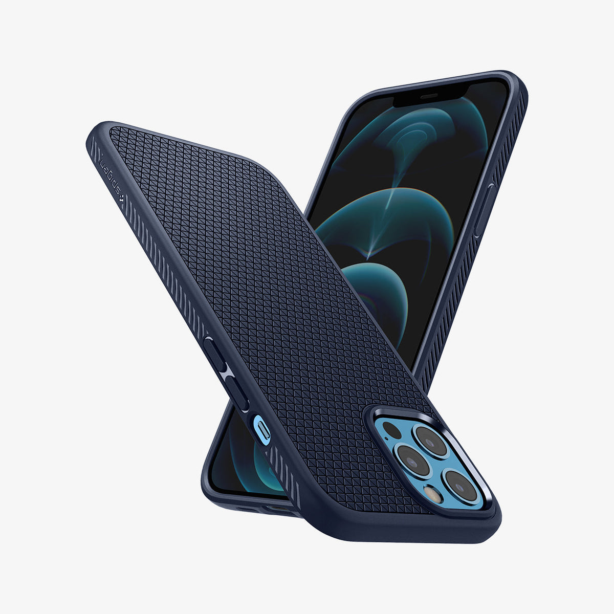 ACS02250 - iPhone 12 / 12 Pro Case Liquid Air in navy blue showing the back, front and sides