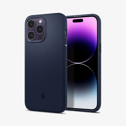 ACS04845 - iPhone 14 Pro Max Case Mag Armor (MagFit) in navy blue showing the back and front