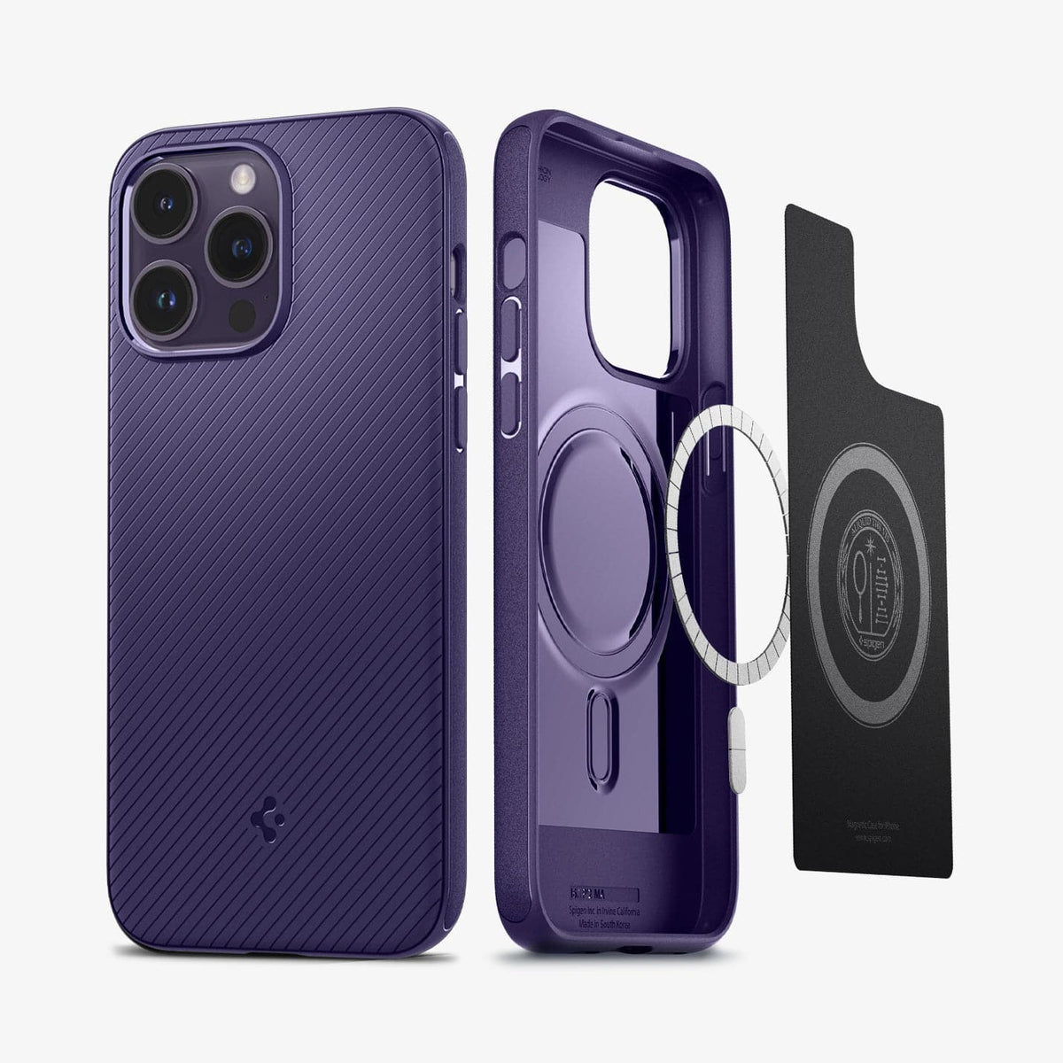 ACS05584 - iPhone 14 Pro Max Case Mag Armor (MagFit) in deep purple showing the back and inside with mag layers