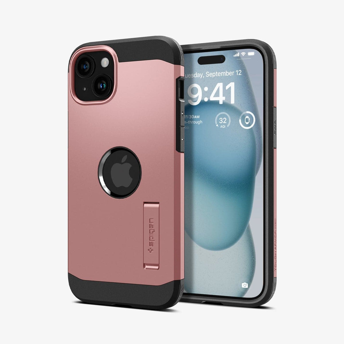 ACS06813 - iPhone 15 Case Tough Armor (MagFit) in rose gold showing the back and front