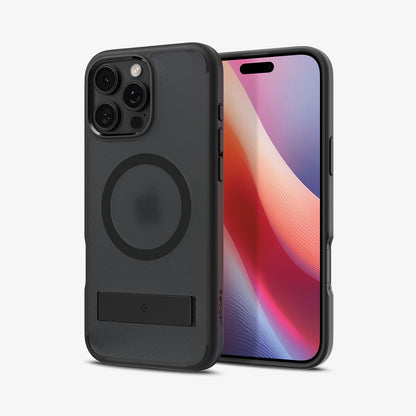 ACS08379 - iPhone 16 Pro Case Ultra Hybrid S (MagFit) in Frost Black showing the back, partial front and sides
