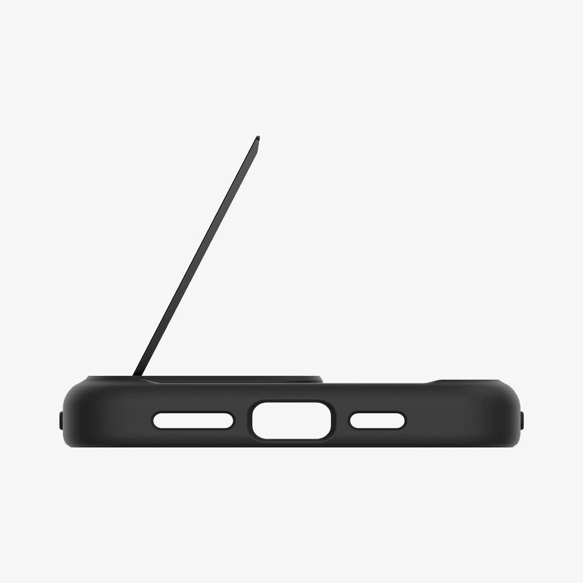ACS08379 - iPhone 16 Pro Case Ultra Hybrid S (MagFit) in Frost Black showing the bottom, with built-in kickstand lifted up