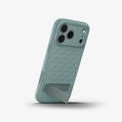 ACS09912 - iPhone 17 Pro Max Series Case Parallax S (MagFit) in green showing the device propped up by built in kickstand