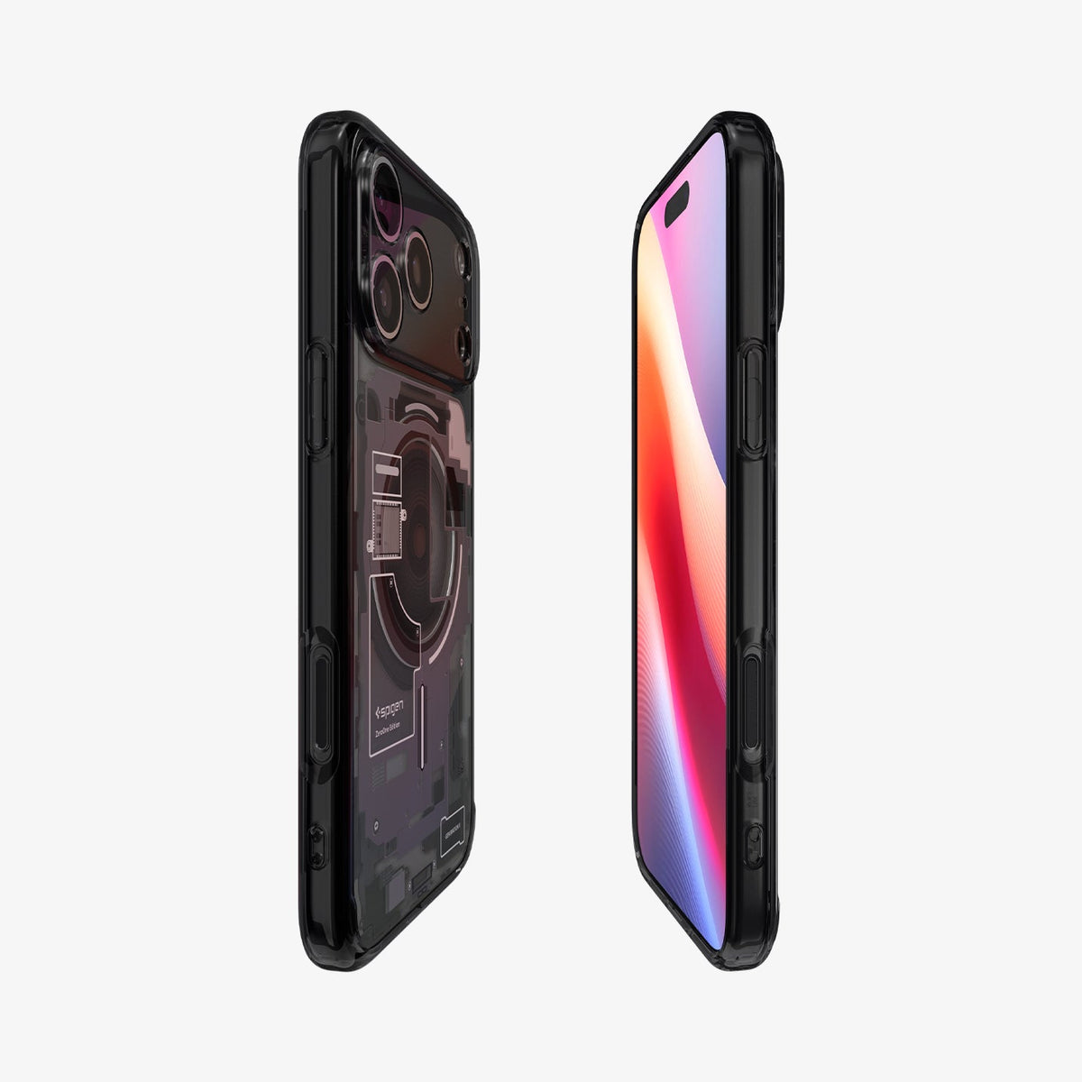ACS10073 - iPhone 17 Pro Case Ultra Hybrid Zero One (MagFit) in Zero One Black showing the partial front, partial back and sides