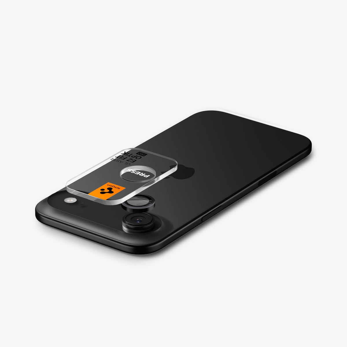 AGL09863 - iPhone 17 Air Optik Pro EZ Fit Lens Protector in black showing the ez fit tray hovering above the camera lens