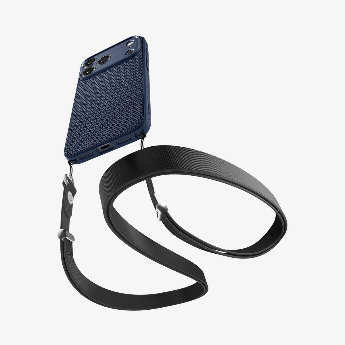 ACS09943 - iPhone 17 Pro Liquid Air in Navy Blue showing lanyard with the strip