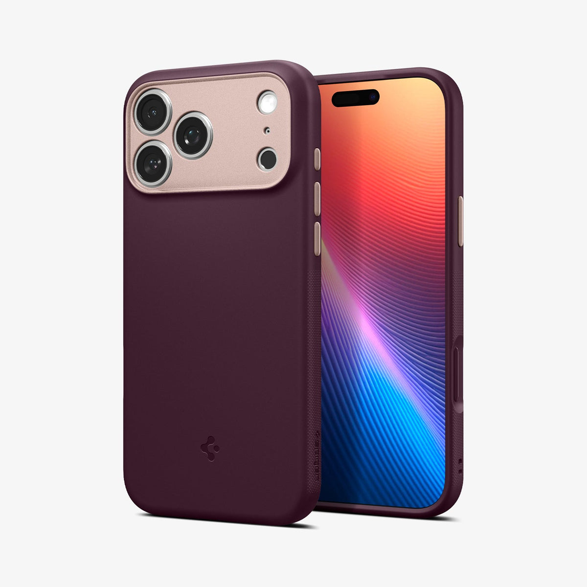 ACS09914 - iPhone 18 Pro Max / iPhone 17 Pro Max Nano Pop (Mag Fit) in Burgundy Bean showing front and back angled views highlighting the slim profile, raised edges, and textured side grip
