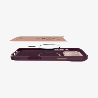 ACS09914 - iPhone 18 Pro Max / iPhone 17 Pro Max Nano Pop (Mag Fit) in Burgundy Bean showing an exploded interior view highlighting the integrated magnetic ring, buttons, and layered construction