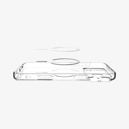 ACS10068 - iPhone 17 Pro Ultra Hybrid (MagFit) in Clear Gold showing layer and magfit magnet above the case