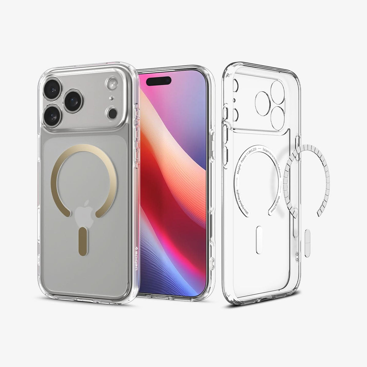 ACS10068 - iPhone 17 Pro Ultra Hybrid (MagFit) in Clear Gold showing the back, partial inner, partial front and sides